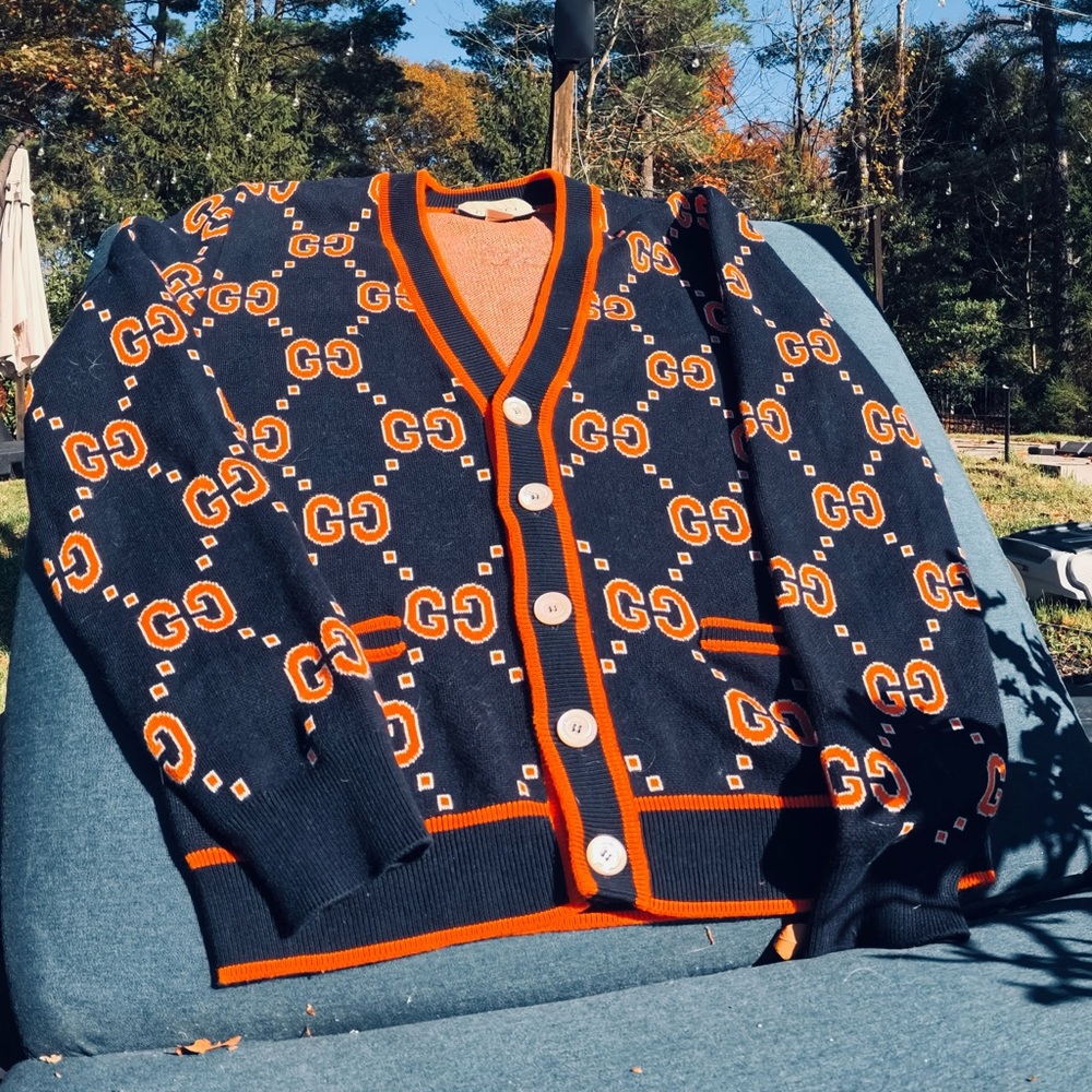 Gucci GG Jacquard Navy & Orange Cotton Cardigan - XS